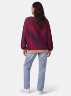 Women's red striped sweatshirt with contrast trim back shot