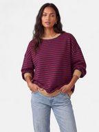 Women's red striped sweatshirt with contrast trim hero shot