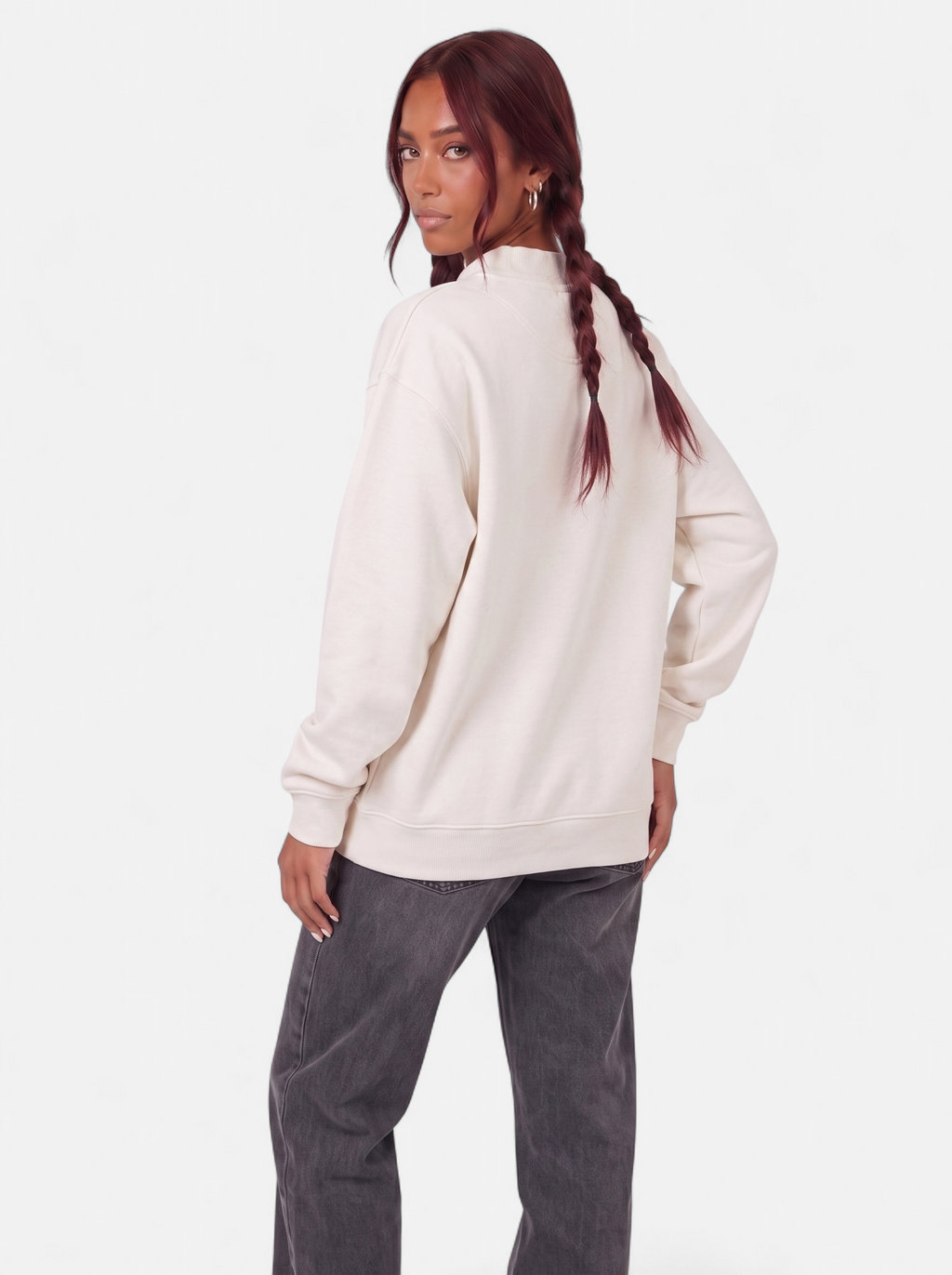 Women's white oversized varsity sweatshirt back shot